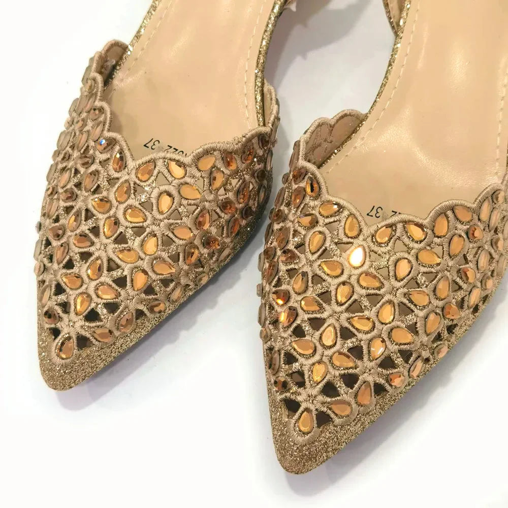 Women's Hollowed Out Embroidery Rhinestone Italian Design Shoes and Bags Set