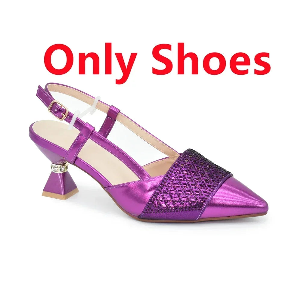 Matching Italian Shoe and Bag Decorated with Rhinestone for Women