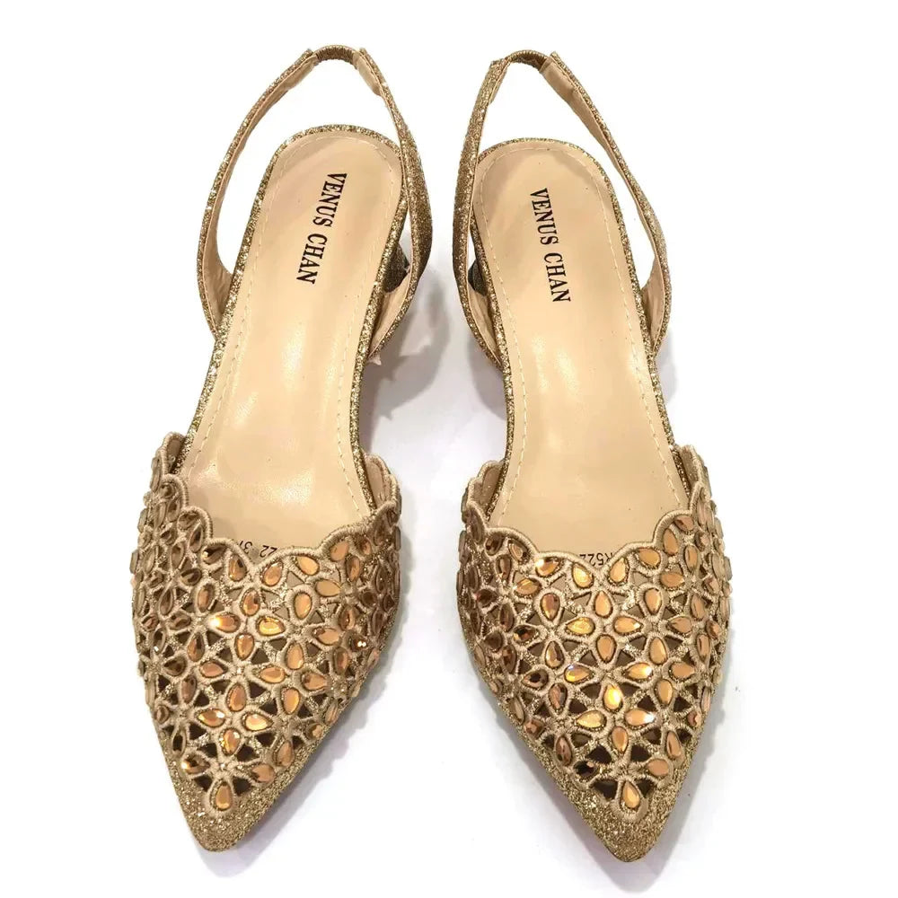 Women's Hollowed Out Embroidery Rhinestone Italian Design Shoes and Bags Set
