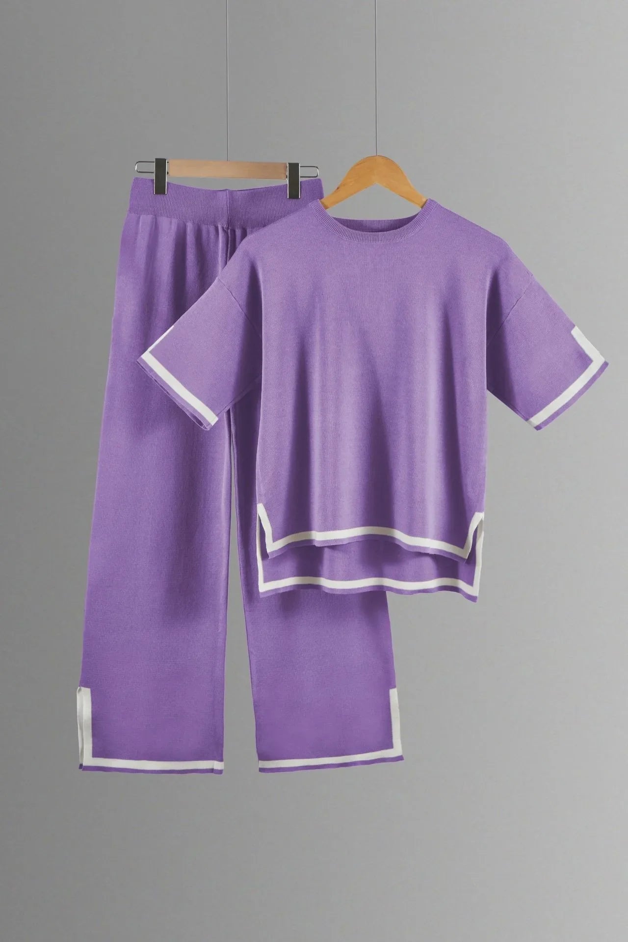 Two-piece Summer New Knitted Elegant Trousers Suit Short-sleeved Pullover Wide-leg Pants Casual Home Two-piece Women's Set