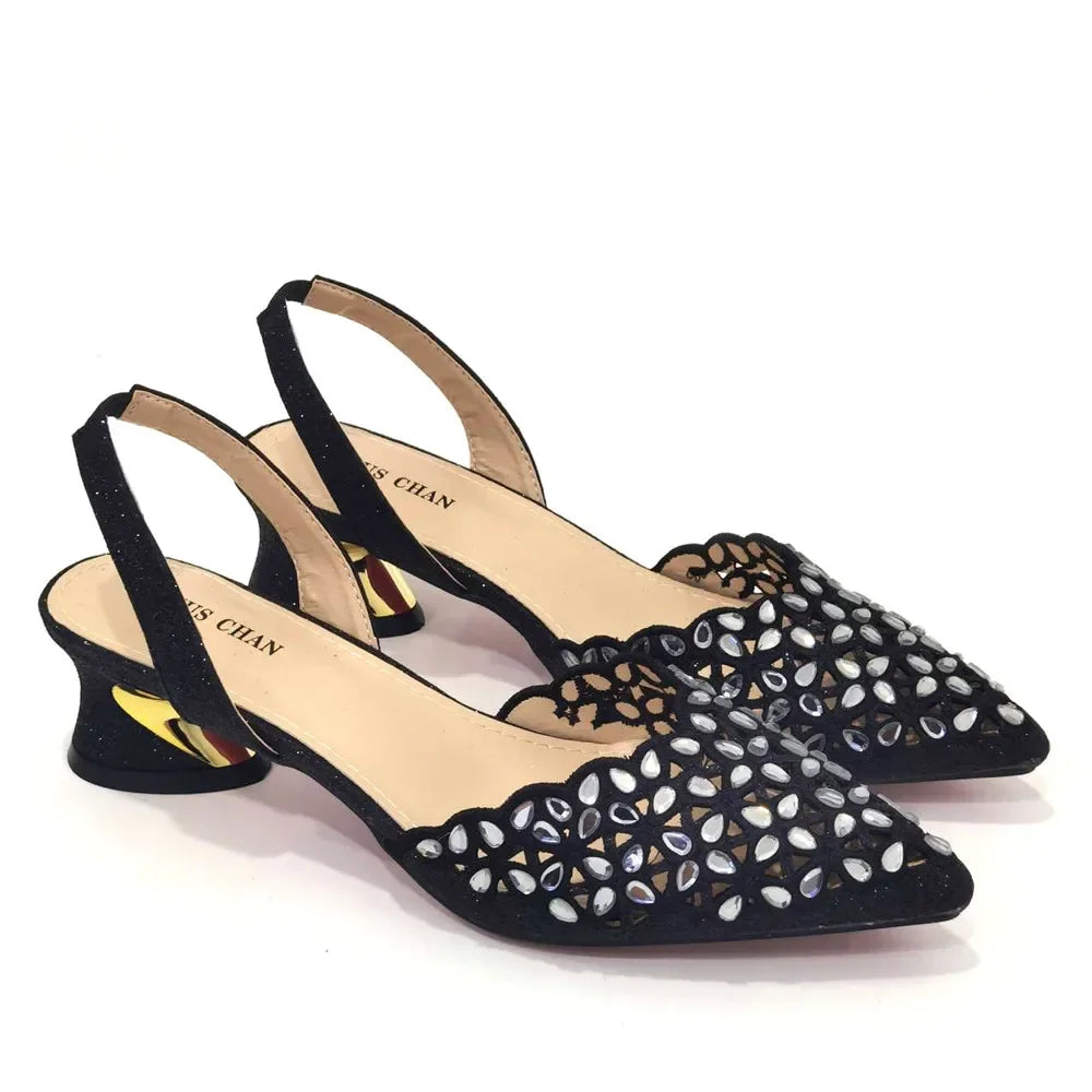 Women's Hollowed Out Embroidery Rhinestone Italian Design Shoes and Bags Set