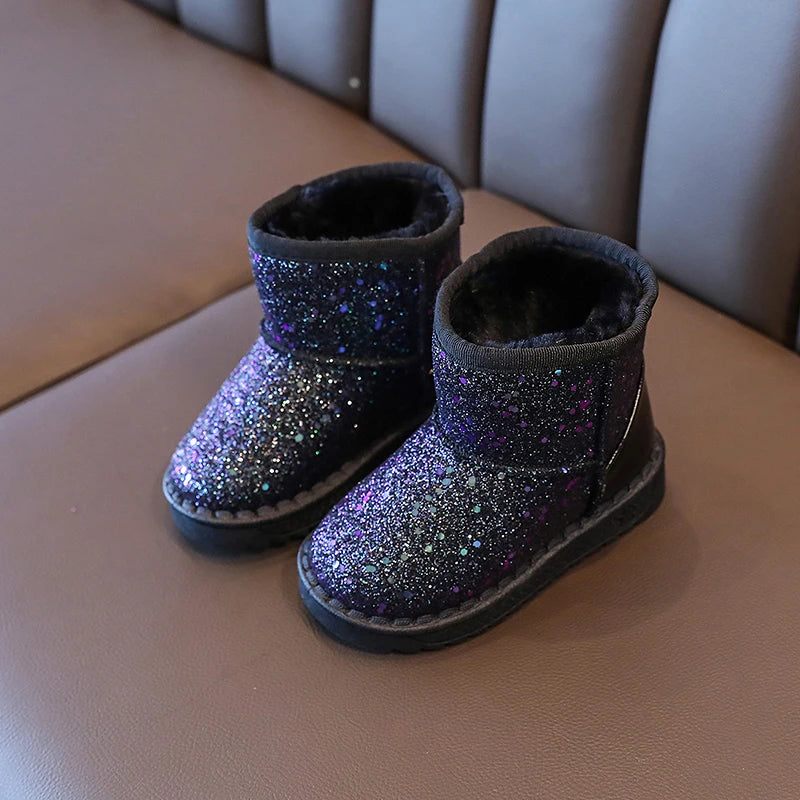 Children's Warm Winter Snow Boots Anti-Slip Soft Microfiber Slip-On Shinny Sport Shoes for Girls And Boys Sizes 25-36