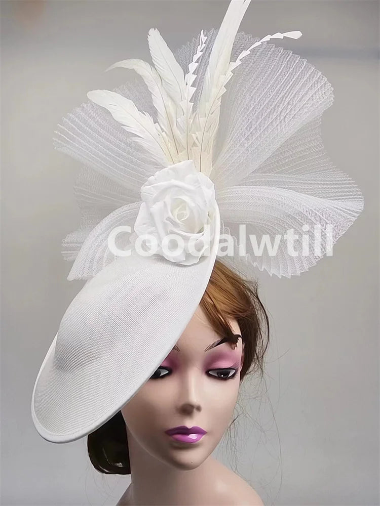 Navy Mesh Fascinator Wedding Women Hat Ladies Royal Ascot Headpiece For Festival Party Pillbox Cap Flower Headwear Church Event