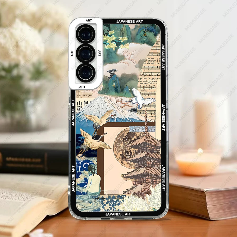 Phone Case For Samsung Galaxy S20 S21 S22 S23 S24 FE Plus Ultra A54 A53 A52 A34 5G TPU Soft Cover Japanese Art Stickers