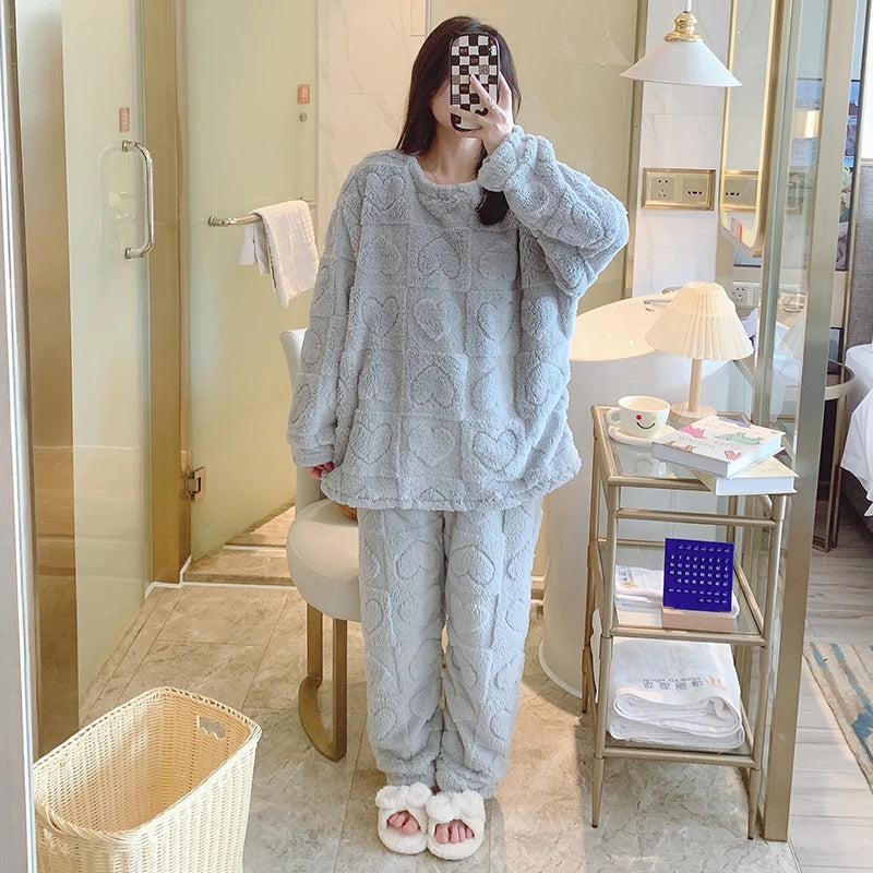 Plus Size Coral Fleece Pyjama Set | Thick Winter Sleepwear for Women | HotTrendyPicks