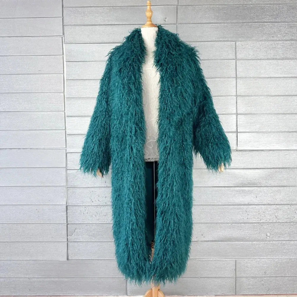Faux Fur Jacket Women Long Coat Thick Fluffy Winter Warm Shaggy Overcoat Open