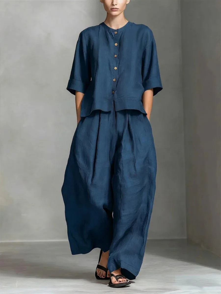 Women's Solid Colour Trouser Set | Elegant Loose 2-Piece Summer Suit | HotTrendyPicks