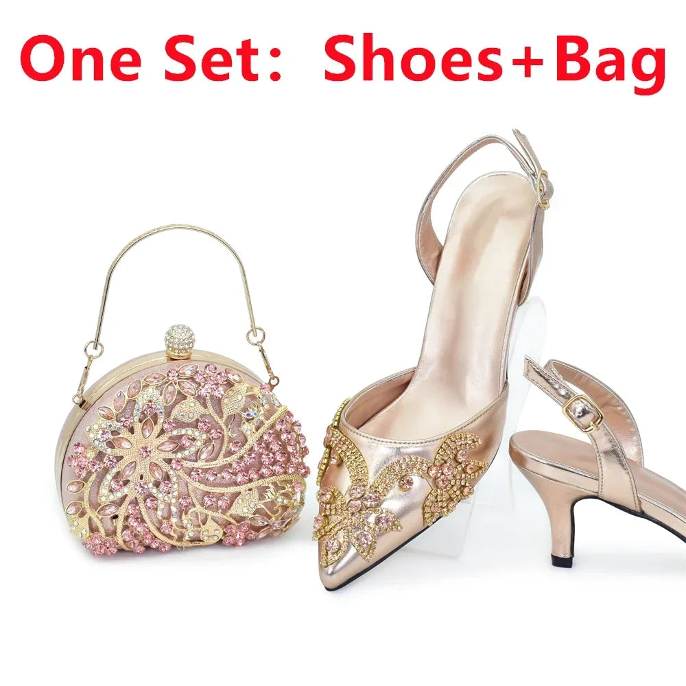 Italian Women's Shoes and Bag Set Comfortable for Party and Weddings