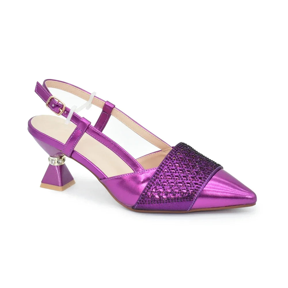 Matching Italian Shoe and Bag Decorated with Rhinestone for Women