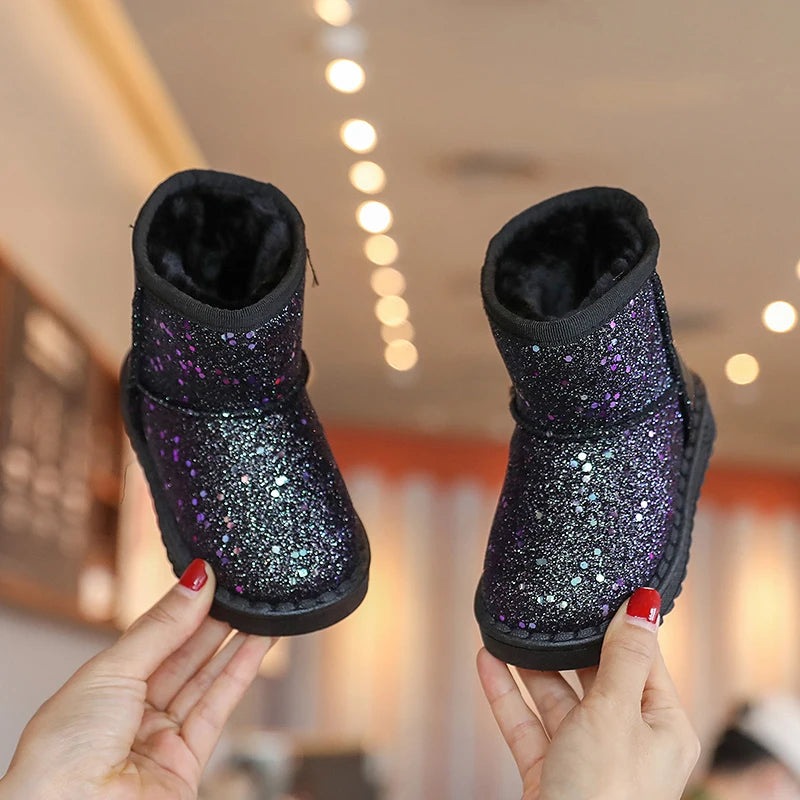 Children's Warm Winter Snow Boots Anti-Slip Soft Microfiber Slip-On Shinny Sport Shoes for Girls And Boys Sizes 25-36