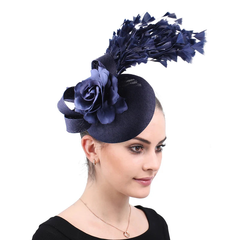 Women's Fascinator Hat With Rose Flower  Elegant Weddings Pillbox Cap Beautiful Luxury Derby Hat Chapeau