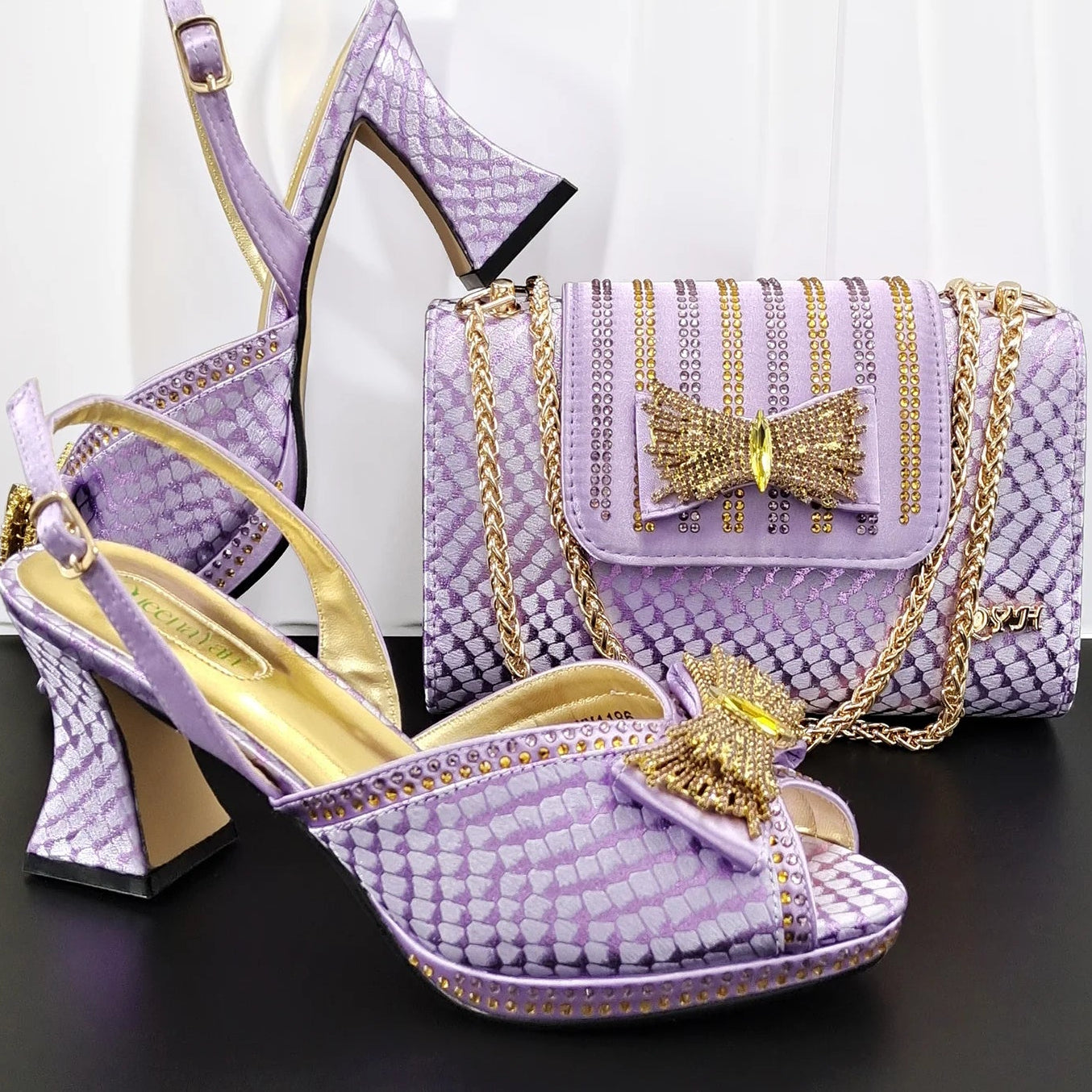 Women's Rhinestone Peep Toe High Heels & Handbag Set | Wedding Party Pumps