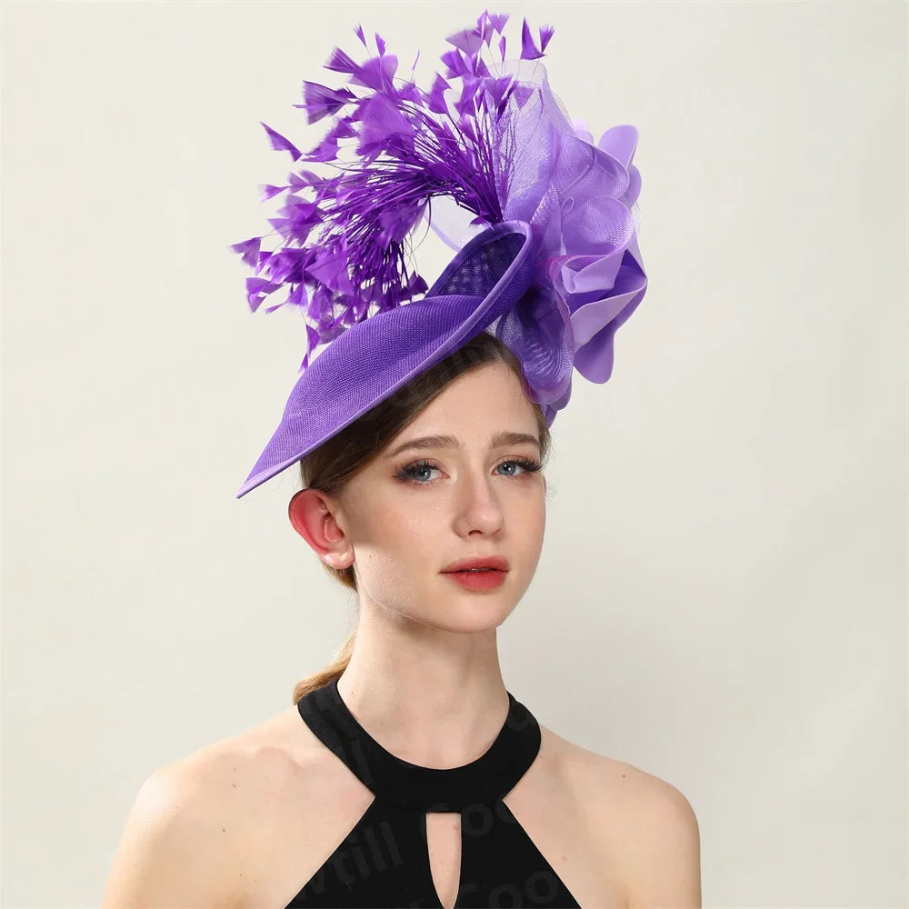 Big Flower Wedding Fascinator Hat Women Formal Party Tea Headpiece Ladies Cocktail Church Chapeau Cap Headband Woman Millinery
