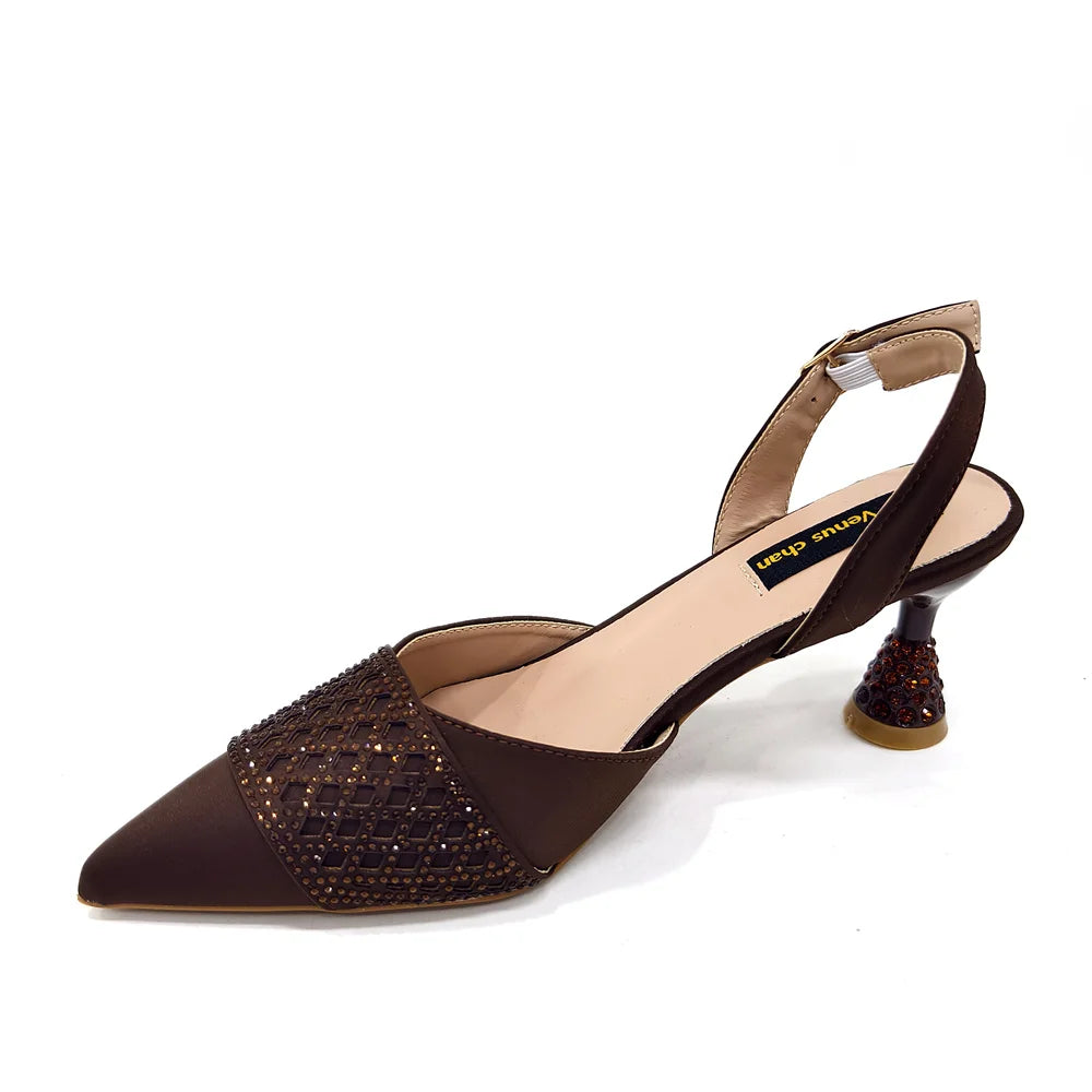 Women's Italian Party Shoes and Bag Set With Elegant Diamond Butterfly