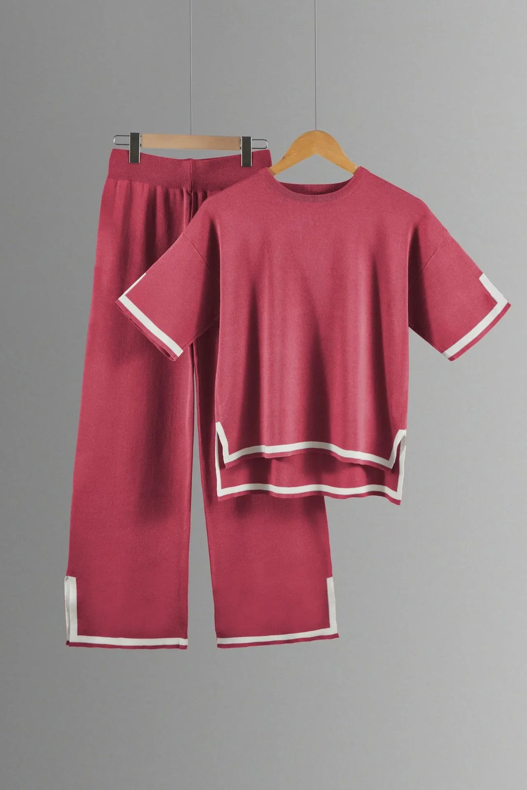 Two-piece Summer New Knitted Elegant Trousers Suit Short-sleeved Pullover Wide-leg Pants Casual Home Two-piece Women's Set