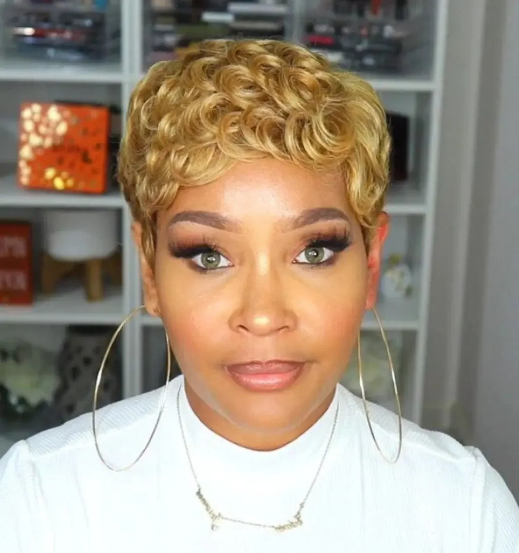 Brazilian Human Hair Short Afro Curly Pixie Cut Wig