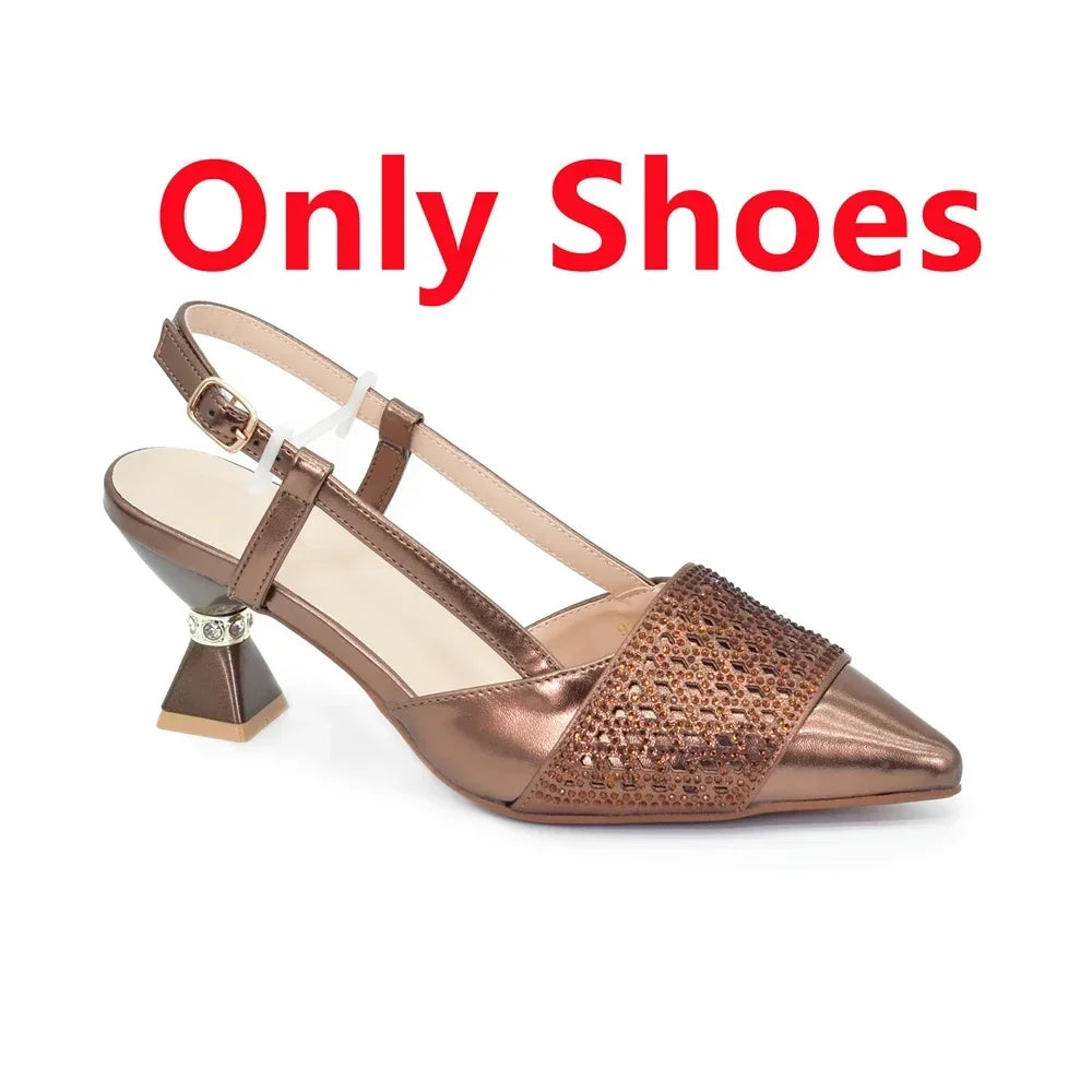 Matching Italian Shoe and Bag Decorated with Rhinestone for Women