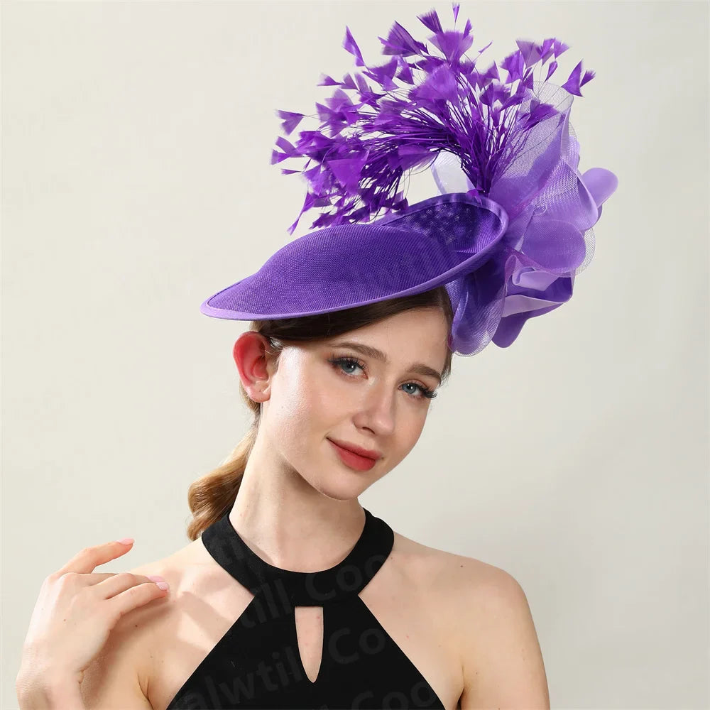 Purple Wedding Fascinator Hat Women Church Cocktail Pillbox Cap Ladies Party Tea Chapeau Cap Headband WomanWedding Millinery
