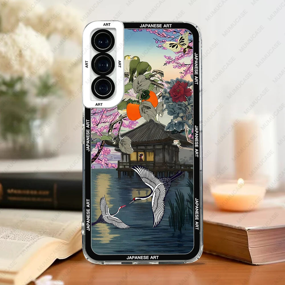Phone Case For Samsung Galaxy S20 S21 S22 S23 S24 FE Plus Ultra A54 A53 A52 A34 5G TPU Soft Cover Japanese Art Stickers