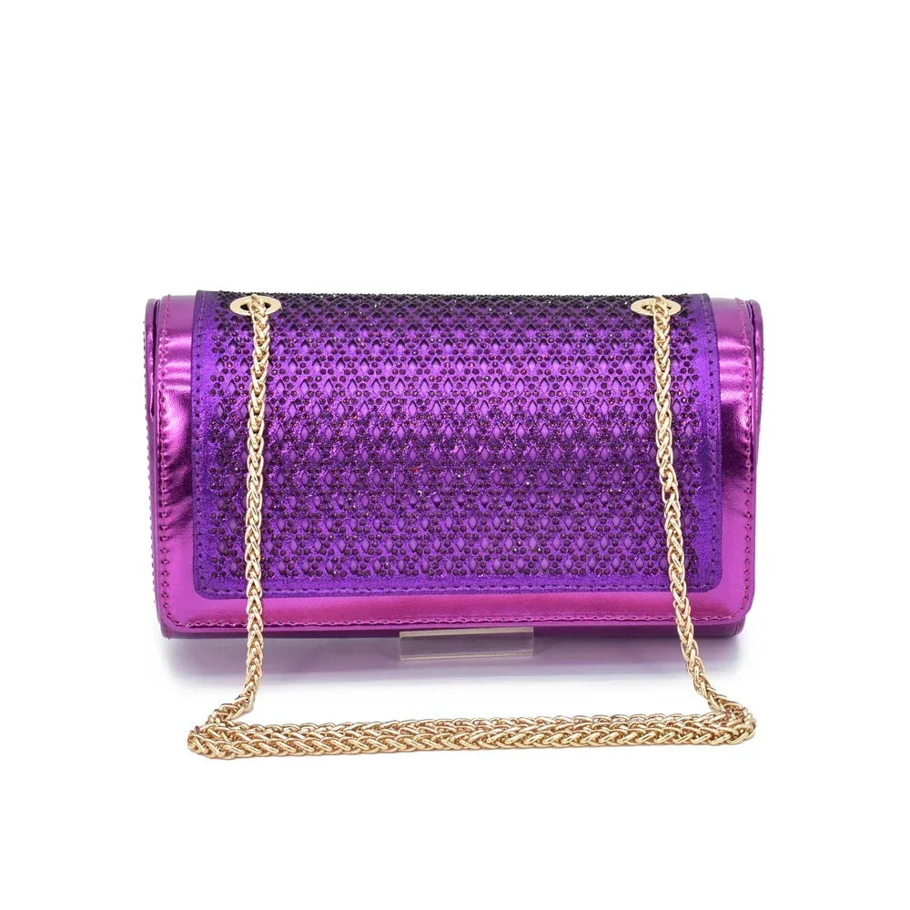 Matching Italian Shoe and Bag Decorated with Rhinestone for Women