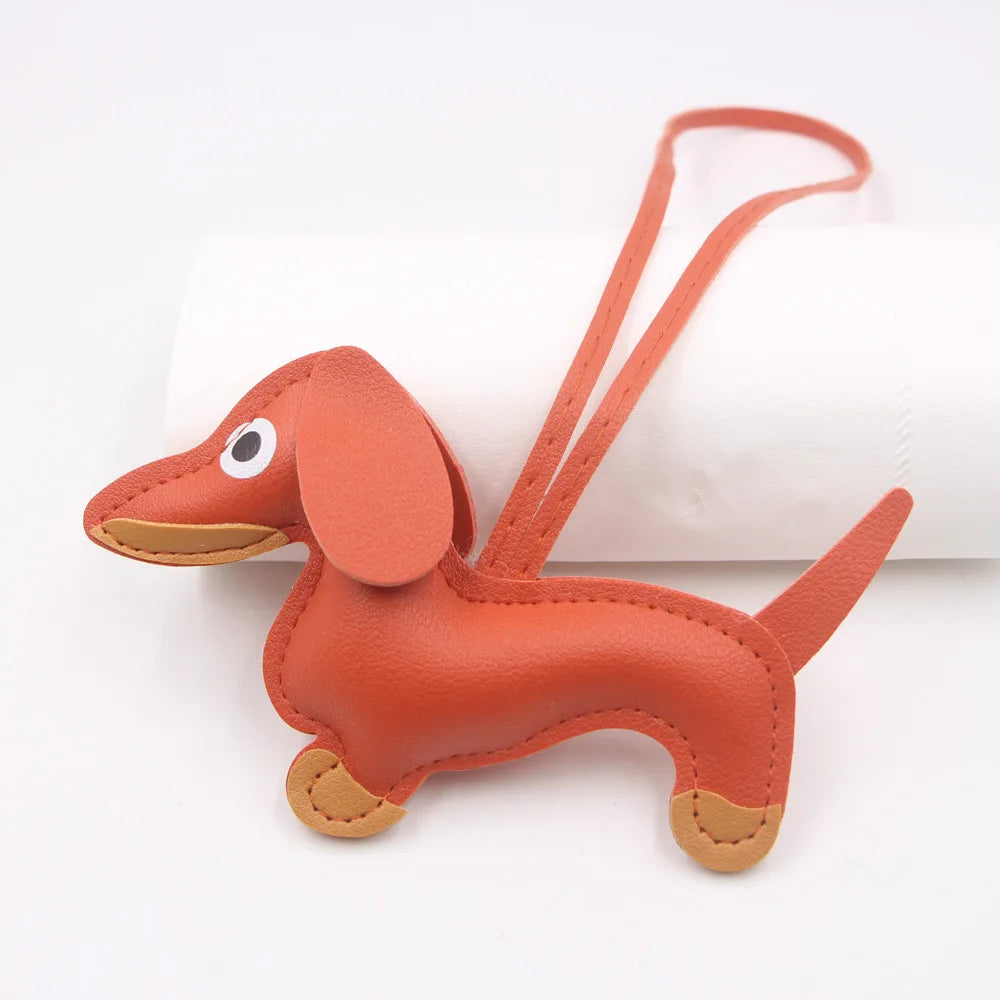 PU Leather Car Dachshund Dog Keychain Fashion Dog Keychains For Women Bag Pendant Jewelry Trinket Key Ring Key Holder Gift