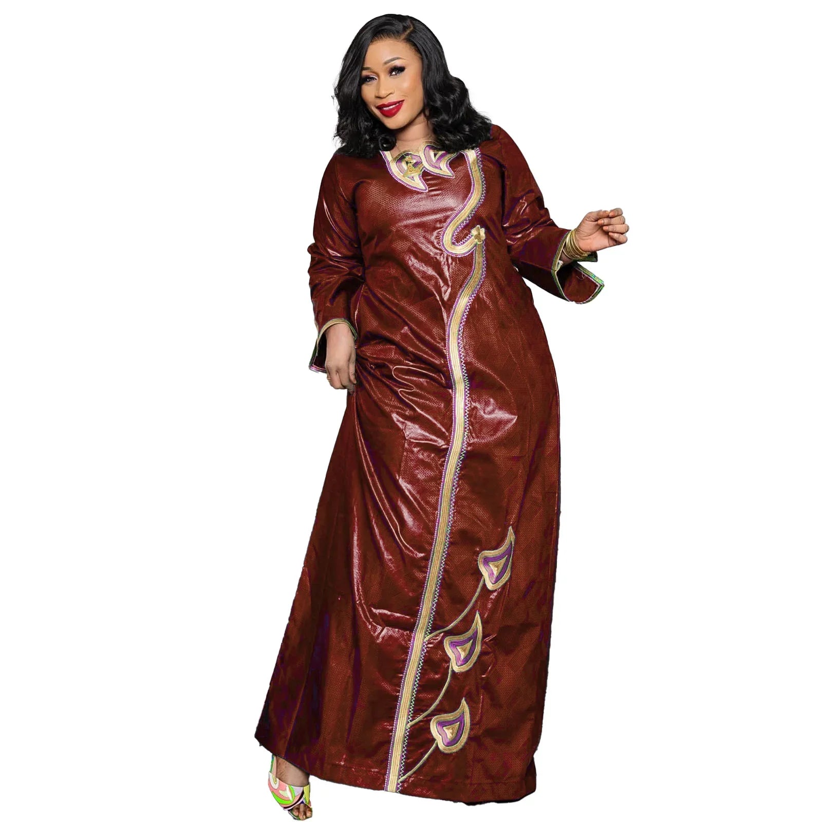 African Attire For Women Bazin Riche Embroidery Plus Size Elegant Party Church Dress