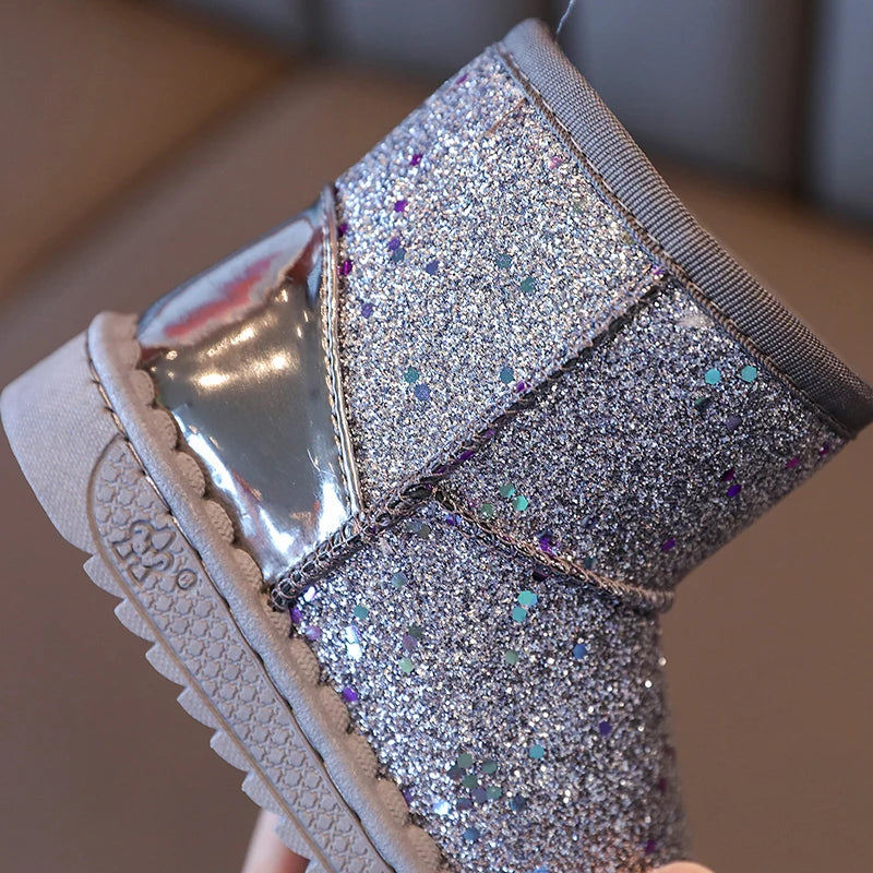 Children's Warm Winter Snow Boots Anti-Slip Soft Microfiber Slip-On Shinny Sport Shoes for Girls And Boys Sizes 25-36