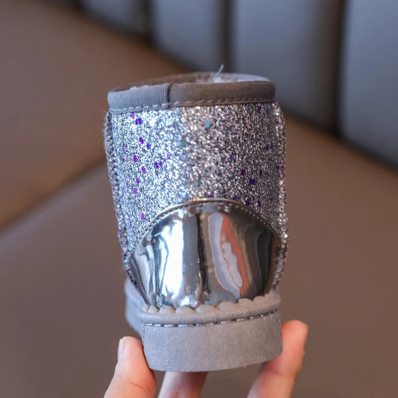 Children's Warm Winter Snow Boots Anti-Slip Soft Microfiber Slip-On Shinny Sport Shoes for Girls And Boys Sizes 25-36