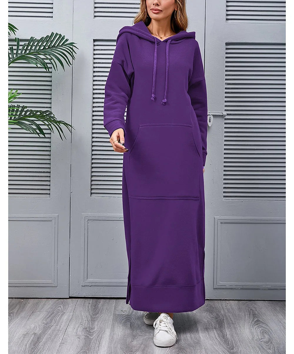 Women's Hoodie Midi Dress | Lace-Up Hem Casual Sweatshirt Long Dress | HotTrendyPicks