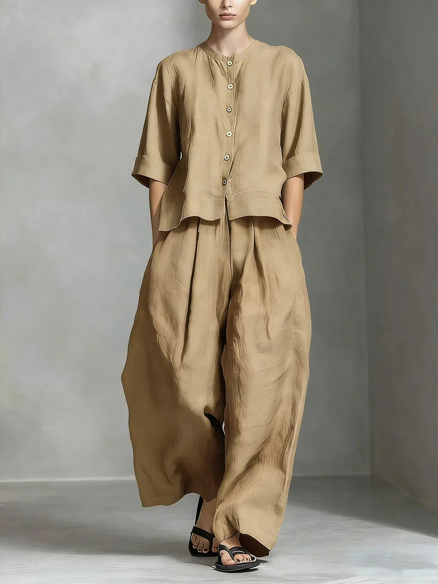 Women's Solid Colour Trouser Set | Elegant Loose 2-Piece Summer Suit | HotTrendyPicks
