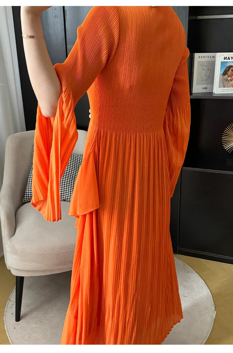 Miyake Folds 2024 Spring New Ruffled Dress Solid Color Plus Size Long Skirt