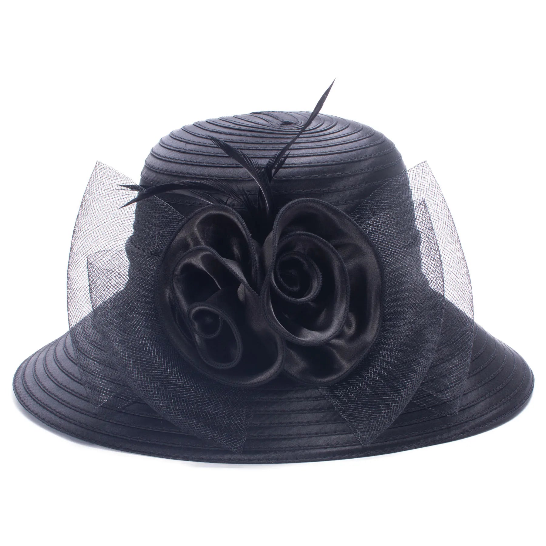 Lawliet Wide Brim Summer Hats for Women Feathers Netting Fascinator Beach Bridal Mother's Hats Wedding Derby Church  Cap A433