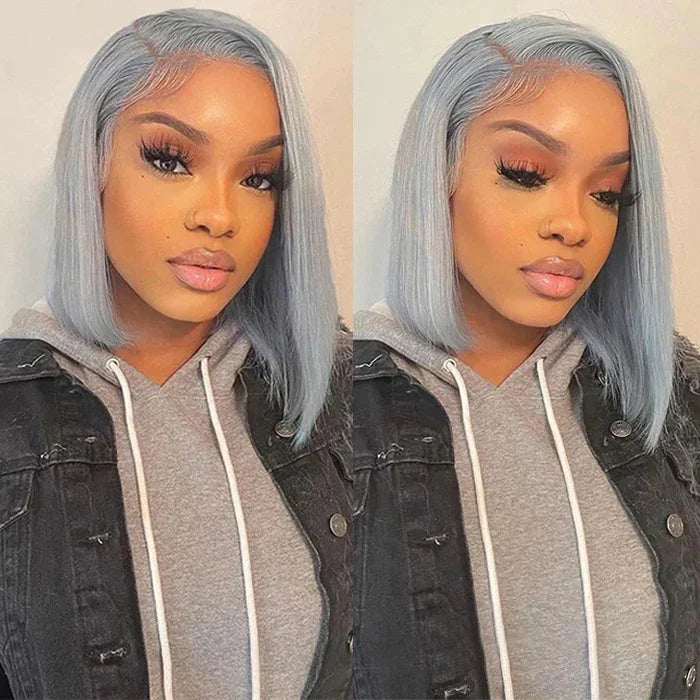 Silver Grey Lace Front Short Bob Wig Grey Colored Straight 13x4 HD Lace Front Wigs Human Hair 10 12 14 16 Inch For Black Women