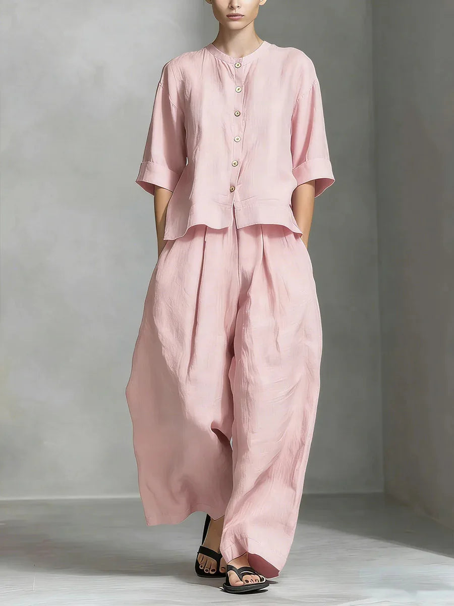 Women's Solid Colour Trouser Set | Elegant Loose 2-Piece Summer Suit | HotTrendyPicks