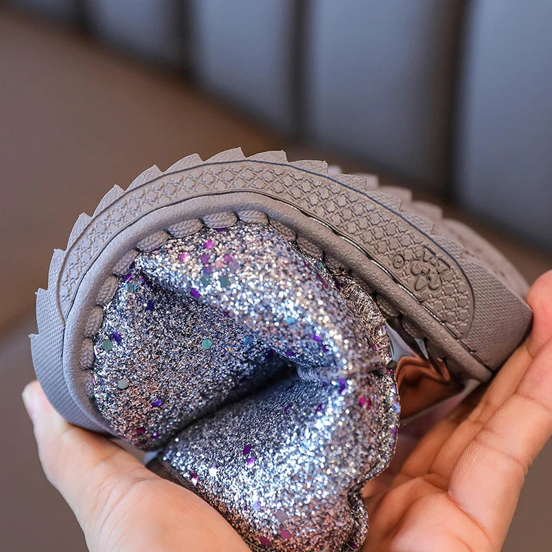 Children's Warm Winter Snow Boots Anti-Slip Soft Microfiber Slip-On Shinny Sport Shoes for Girls And Boys Sizes 25-36