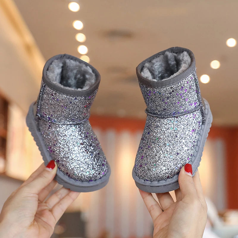 Children's Warm Winter Snow Boots Anti-Slip Soft Microfiber Slip-On Shinny Sport Shoes for Girls And Boys Sizes 25-36