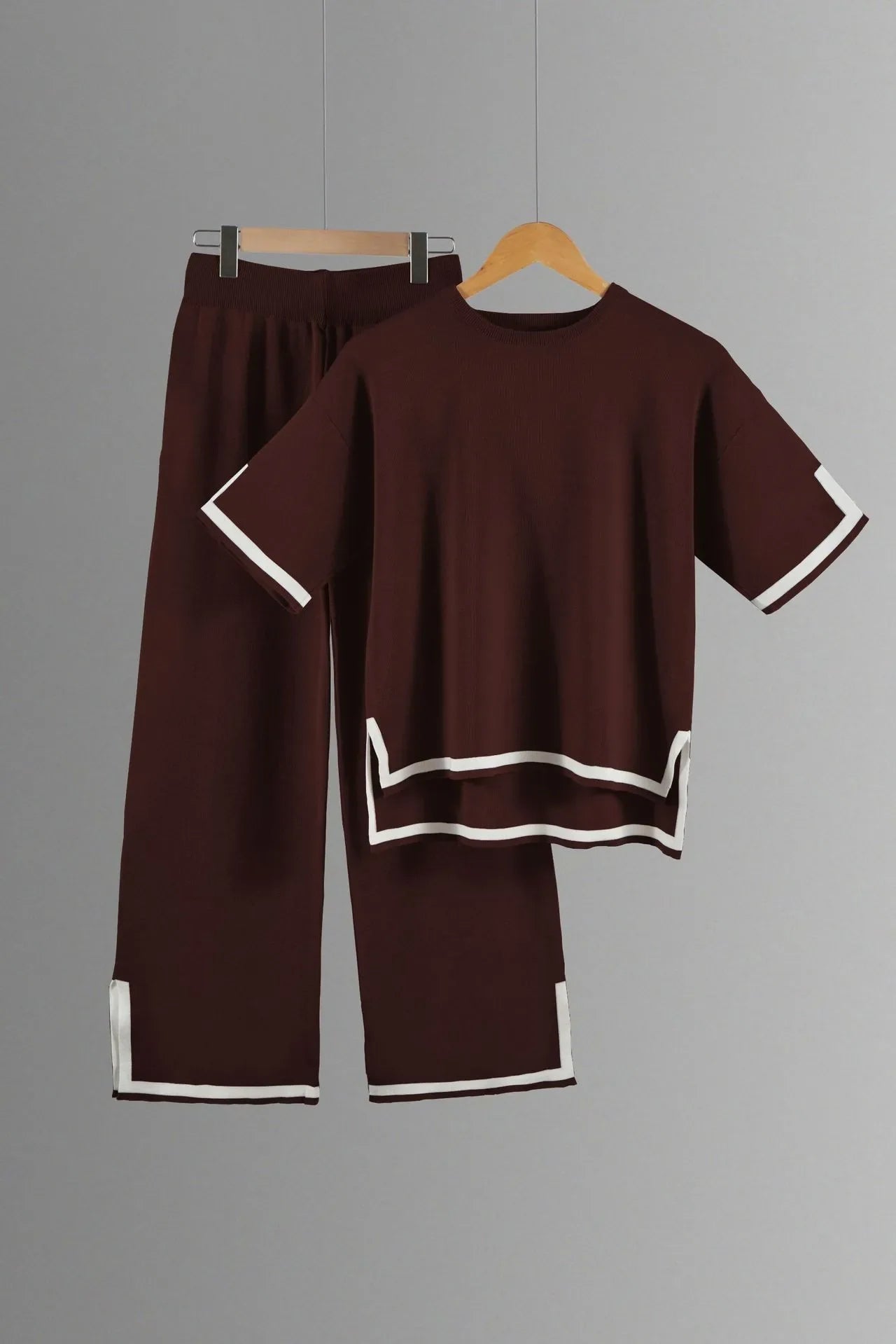 Two-piece Summer New Knitted Elegant Trousers Suit Short-sleeved Pullover Wide-leg Pants Casual Home Two-piece Women's Set