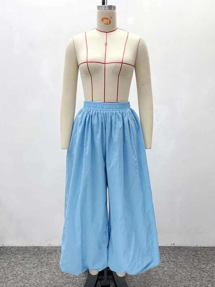 Sets for Women 2 Elegant Pieces Sky Blue Sleeveless Top and Wide Leg Pant Casual Loose Fit Summer Outfits Knit Pants Set