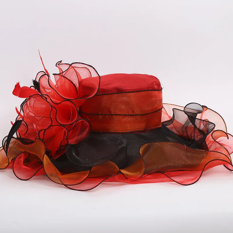 Women's Elegant Fascinators Large Wide Brim Church Hat With Big Flower