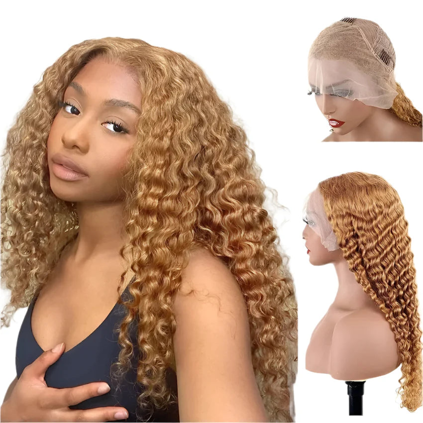 200 Density Full 13x4 13x6 HD Lace Front Wig for Women Remy Human Hair Deep 4x4 Frontal Wig 27#Light Brown Color Glueless