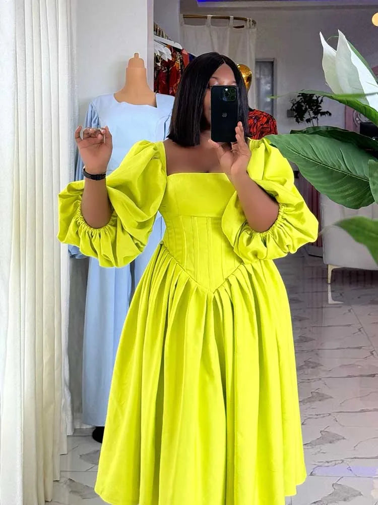 Women Ruched Dresses with Sleeves Spring High Waist Elegant Slash Neck Long Dress Sexy Green Dress Wholesale Dropshipping