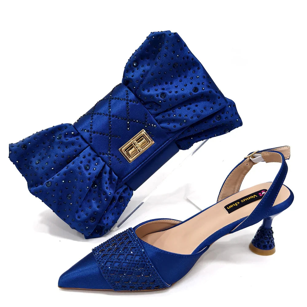 Women's Italian Party Shoes and Bag Set With Elegant Diamond Butterfly