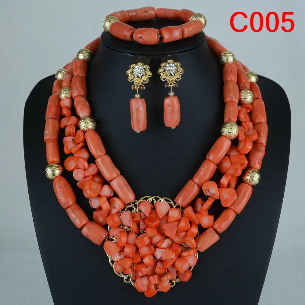 Fashion African Jewelry Set Nigerian Wedding Orange Coral Jewelry Set for Bride
