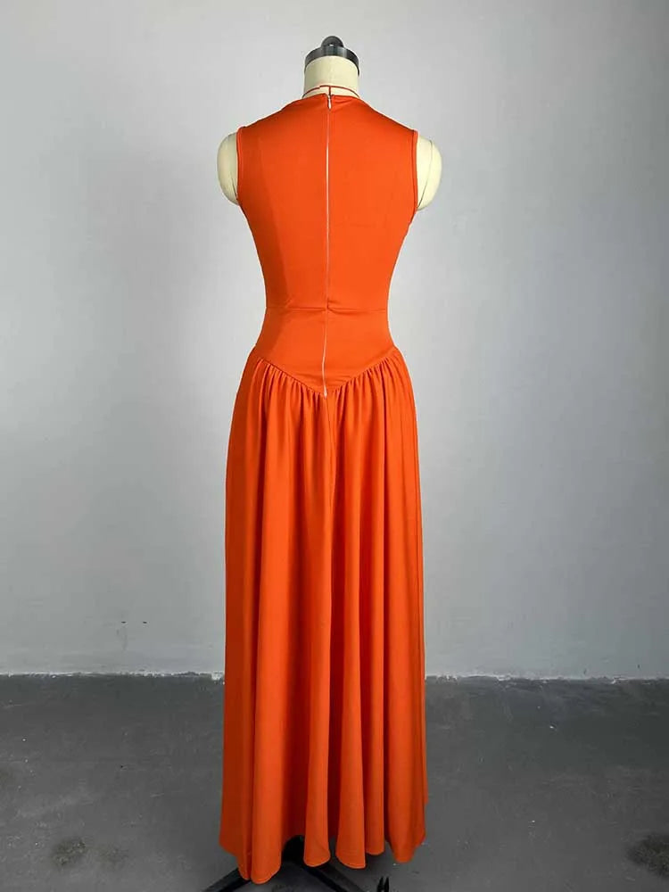 Long Summer Woman Dress Hollow Out Knitted Maxi Dress Beautiful Orange Dress for Women Elegant Party Wholesale Dropshipping