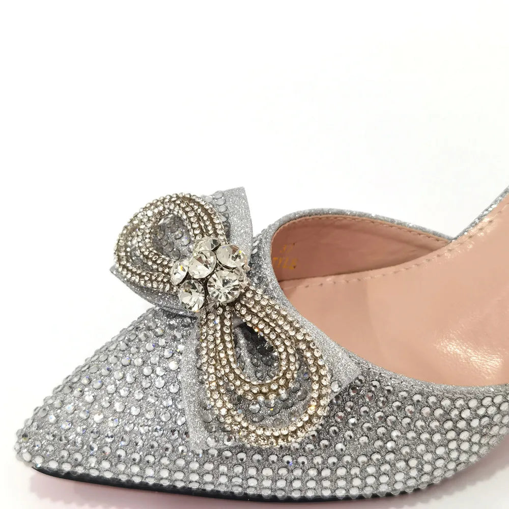 Women's Rhinestone Bow Side Italian Party Shoes And Bags Set