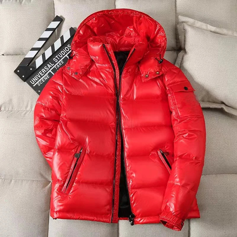 High Quality Outdoor Windproof Hooded Shiny Down Mens Jackets