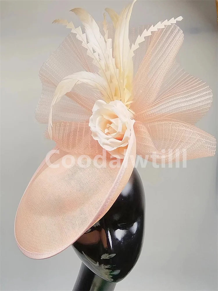 Navy Mesh Fascinator Wedding Women Hat Ladies Royal Ascot Headpiece For Festival Party Pillbox Cap Flower Headwear Church Event