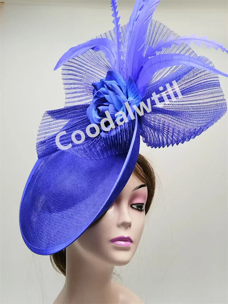 Navy Mesh Fascinator Wedding Women Hat Ladies Royal Ascot Headpiece For Festival Party Pillbox Cap Flower Headwear Church Event
