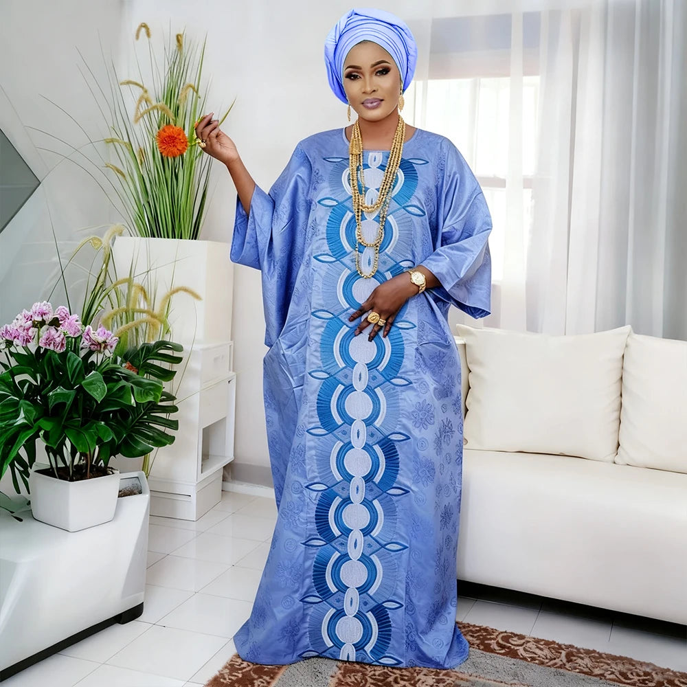 Plus Size Luxury Boubou Gown | Bazin Riche Embroidery African Wedding Dress | Women