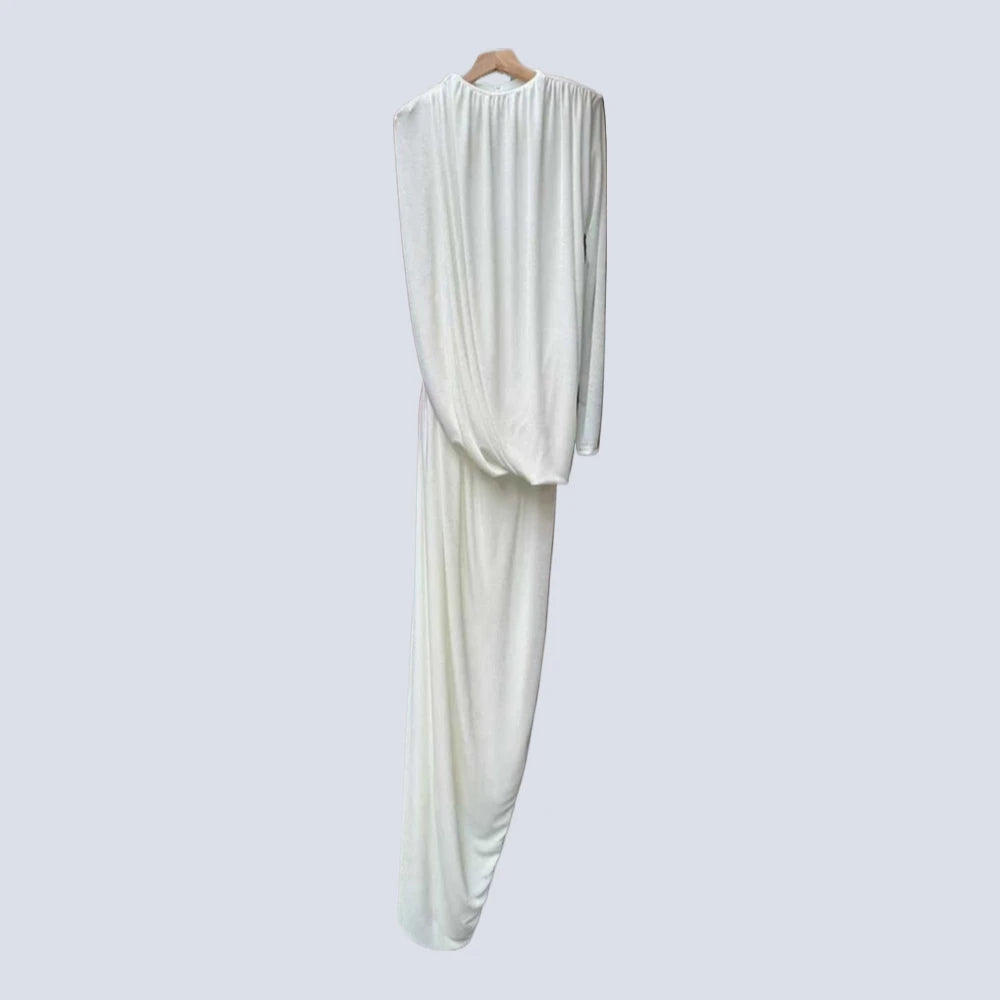 TWOTWINSTYLE Casual Spliced Folds Irregular Dresses for Women Round Neck Long Sleeves Tunic Design Sense Long Dress Female New